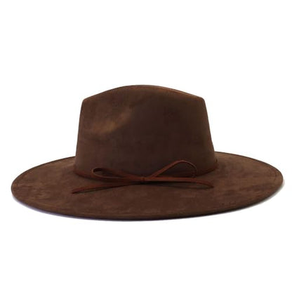Fedora Hats for Women Man with Big Wide Brim Classic Suede Panama Hat Western Outdoor hat - color: Coffee