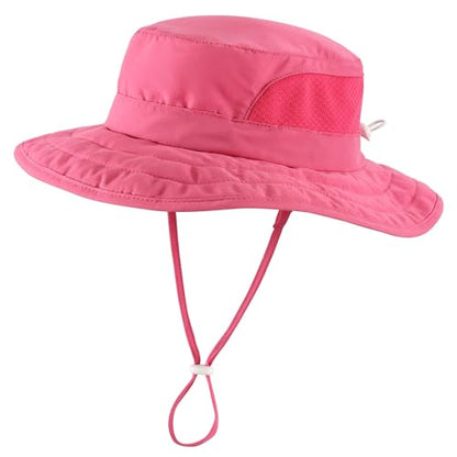 Connectyle Kids Foldable Wide Brim Sun Hat UPF 50+ Sun Protection Bucket Hats Breathable Summer Beach Hat for Boys Girls - color: Hot Pink, size: Medium