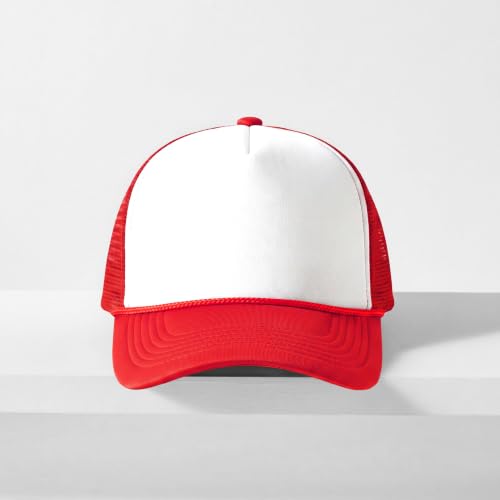 CHOK.LIDS Blank Foam Trucker Hat, Retro Mesh Rope Snapback Cap, Men Women - color: Curved Brim (White/Red)