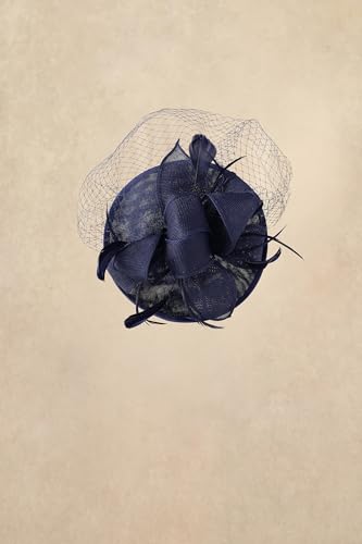BABEYOND Fascinators Hats for Women Pillbox Kentucky Hat with Feather Veil - color: Navy Blue