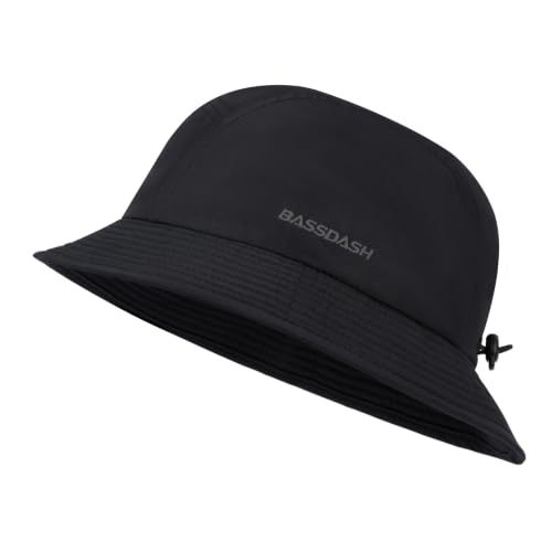 BASSDASH UPF50+ Fishing Bucket Hat for Men Women Lightweight Water Resistant Packable Outdoor Summer Sun Hats FH13 - color: Black