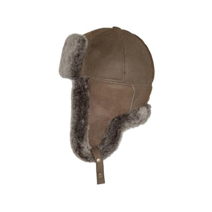 Handmade Sheepskin Leather Trapper Hat – Aviator Cap with Fur Lined Ear Flaps, Shearling Russian Ushanka Winter Hat - color: Coffe, size: Large