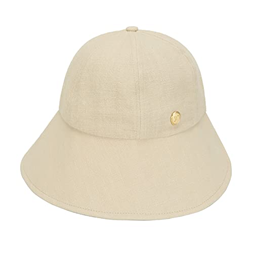 WHITE SANDS MOJA Linen Blend Victorian Bonnet Hat Sun Cap, Foldable Summer Visor | NEW Katy - color: Beige