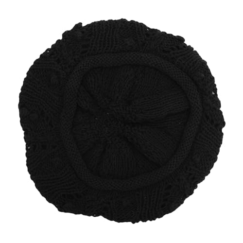 ZLYC Women Cotton Slouchy Crochet Beret Handmade Cutout Floral Beanie Hat - color: Knit Black