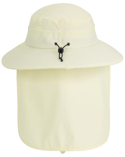 UPF50+ Sun Hat for Men Women,UV Protection Wide Brim Mesh Fishing Hat with Neck Flap for Outdoor Hiking - color: Beige