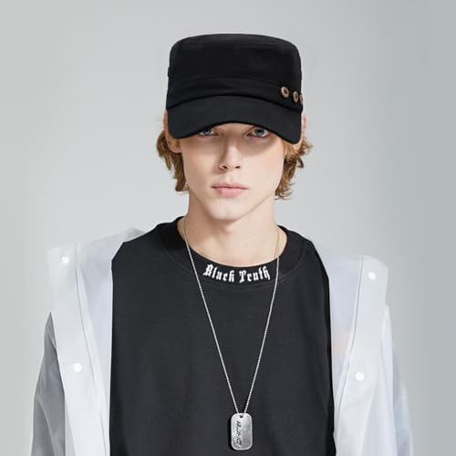 Unisex Cadet Army Cap Adjustable Flat Top Cap Washed Cotton Military Hat Baseball Cap - color: Black 3
