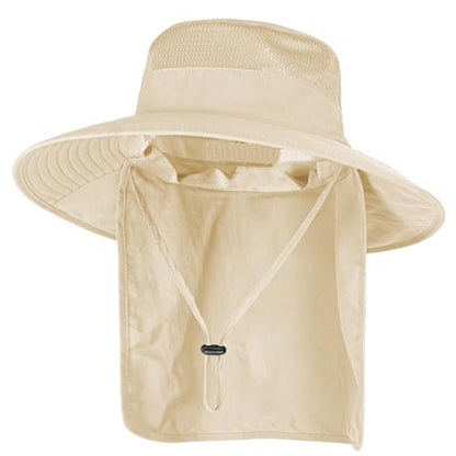 ZOORON Sun Hats for Men Women with Neck Flap Fishing UPF 50+ UV Protection - color: Beige