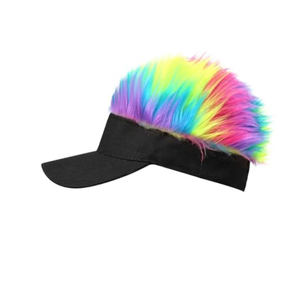 Mens Novelty Sun Visor Beach Hat Short Hair Wigs UV Protection Adjustable Golf Dad Cap Funny Hip Hop Rave Party Trucker Hat - color: Black & Colorful