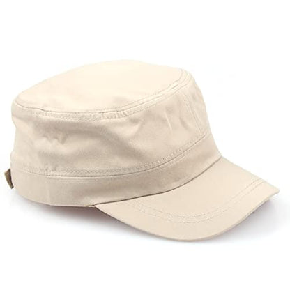 2 Pack Cadet Army Caps Flat Top Military Hats for Men Women - color: Beige