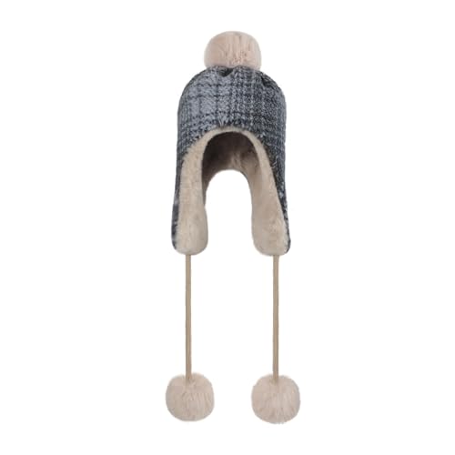 Women Winter Pompom Beanie Hat Fleece Lined Earflap Snow Ski Cap Sherpa Crochet Ushanka Skull Cap Outdoors Ear Cover - color: Gray