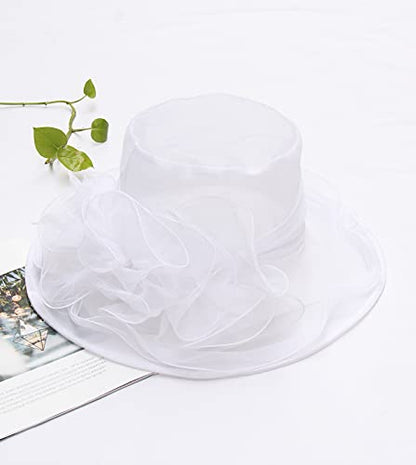 Women's Kentucky Derby Church Dress Hat Wide Brim Leaf Flower Bridal Shower Hat - color: G3 White