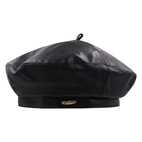 Women Classic PU Leather French Beret Beanie Hat Pumpkin Cap - color: Black 2#