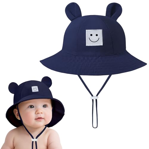 Baby Bucket hat Cute Infant Bear Sun Hat Summer Girls Boys Cap - color: Nevy Blue