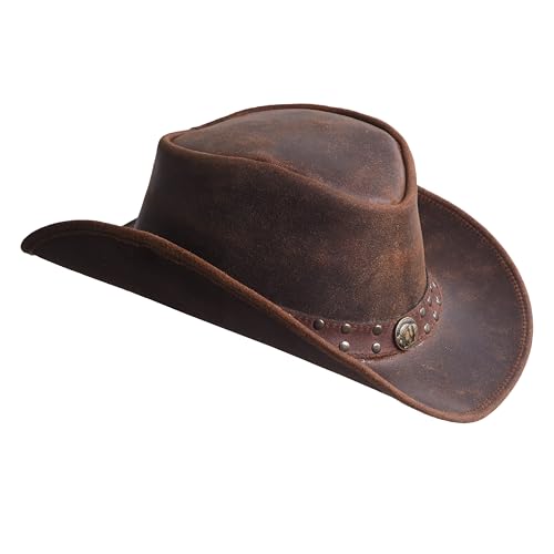 Unisex Leather Cowboy Hat Lightweight Handcrafted Western Shapeable Wide Brim | Western Hats for Men Black - color: Reddish Bull, size: X-Large