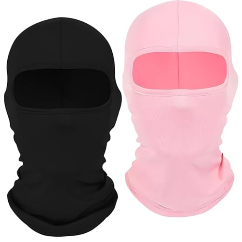 2Pcs Full Face Cover Ski Mask Balaclava Unisex Hood Cap Neck Gaiter UV Protector for Outdoor Sports Snowboard Travel - color: Black+light Pink