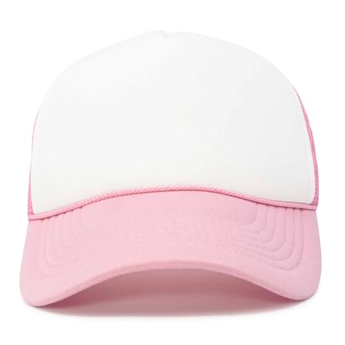 DALIX Two Tone Trucker Hat Summer Mesh Cap with Adjustable Snapback Strap - color: Pink White, size: One Size