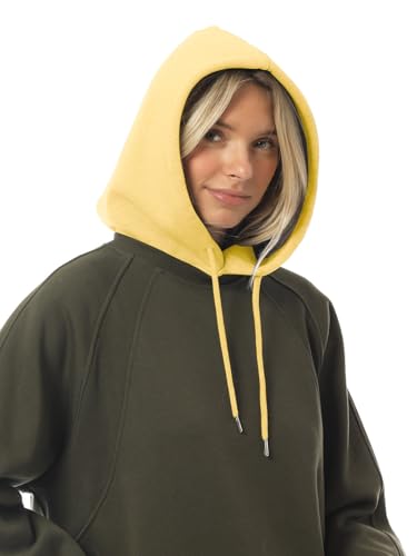 MixMatchy Women's Hooded Scarf Balaclava Fleece Lined Winter Beanie Hat - color: Cream Yellow
