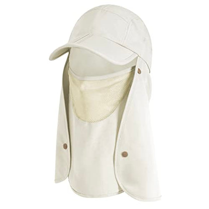SUN CUBE Fishing Sun Hat with Neck Flap & Face Cover, Wide Brim UPF50+ Cap - color: Beige