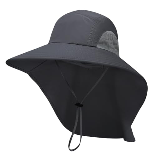 PFFY Sun Bucket Hats for Men Women UV Protection Sun Hat with Neck Flap - color: Solid Darkgray