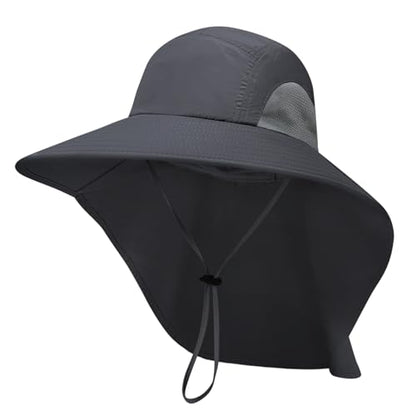 PFFY Sun Bucket Hats for Men Women UV Protection Sun Hat with Neck Flap - color: Solid Darkgray