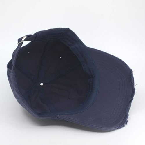 Washed Cotton Distressed with Heavy Stitching Adjustable Baseball Cap - color: Strap Navy