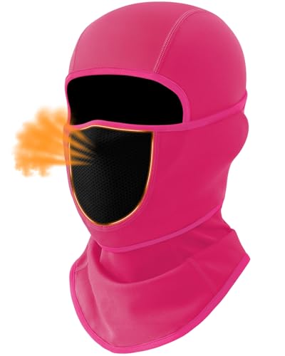 Balaclava Face Ski Mask with Movable Design for Men Women-Fleece Winter Face Covering for Cold Weather Skiing Outdoor Work - color: Hotpink