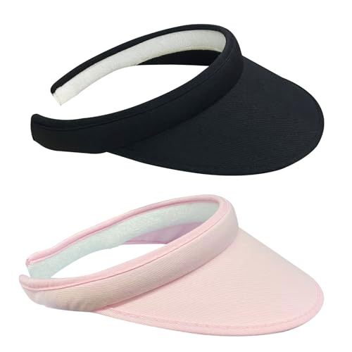 2 Pack Sun Visor Hats Women Men Clip On Wide Brim Visors Hat Outdoor Sports Golf Beach Travel Tennis Caps - color: Black+light Pink