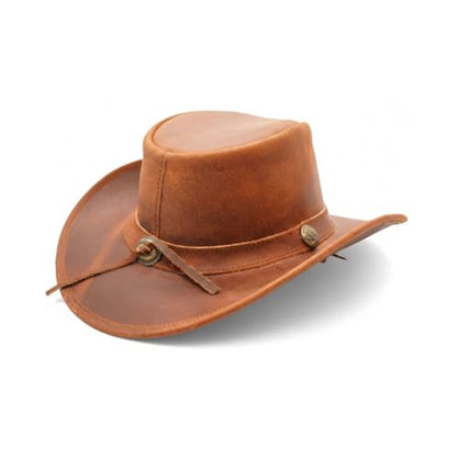 RESISTANCE Premium Australian Style Leather Cowboy Hat | Shapeable Outback Hat for Men and Women - color: Reddish Brown, size: X-Large