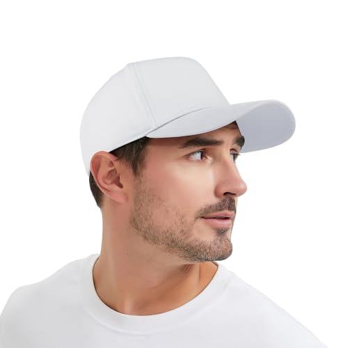 TOPTIE 5 Panel Trucker Hat Snapback Adjustable Cotton Sun Cap for Men - color: White