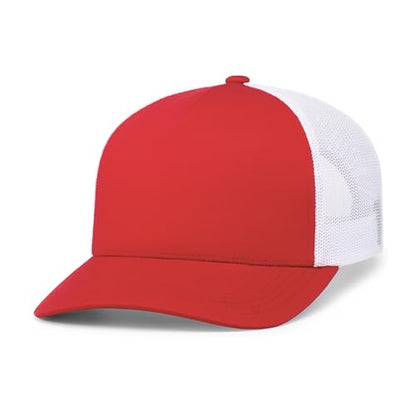 Pacific Headwear Unisex Adult Pacific Headwear 5-Panel Trucker Snapback Cap - color: Red/White/Red