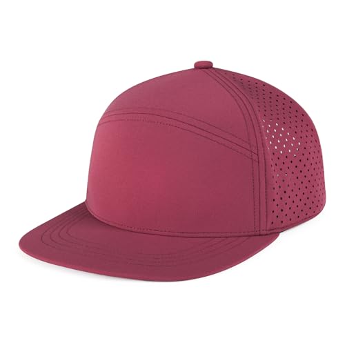 FEINION Men Laser Mesh Flat Brim Snapback Baseball Cap - color: Burgundy