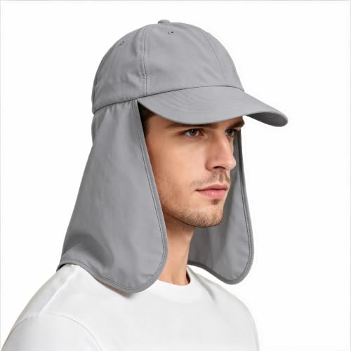 Solaris Mens Sun Hat Neck Flap 2 in 1 Foldable Waterproof UPF 50+ Baseball Cap Fishing Hiking Outdoor - color: #5 Gray