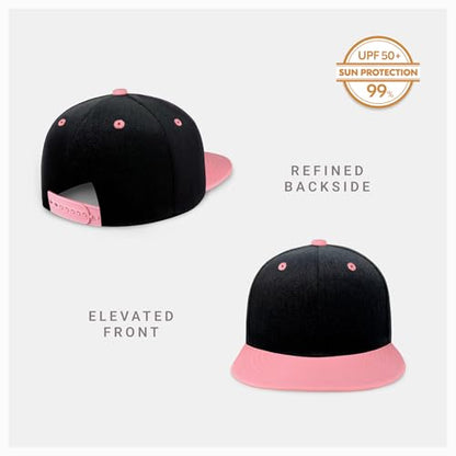 CHOK.LIDS Classic Snapback Flat Bill Hat Blank Adjustable Baseball Cap - color: Black/Light Pink