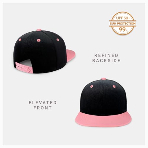 CHOK.LIDS Classic Snapback Flat Bill Hat Blank Adjustable Baseball Cap - color: Black/Light Pink