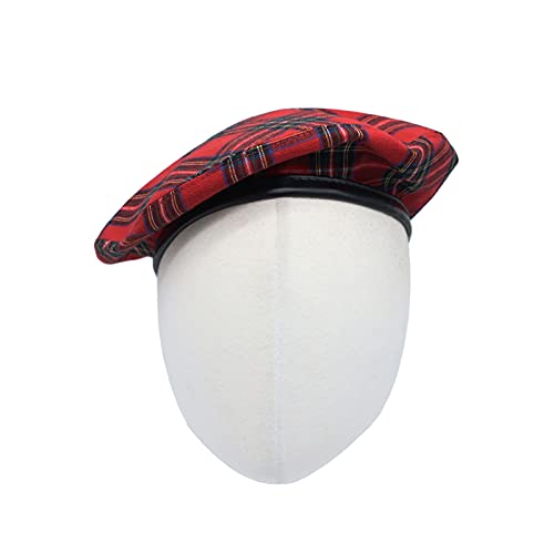 WITHMOONS Cotton Plaid Beret Hat Tartan Check French Beanie Cap YZF0083 - color: Red