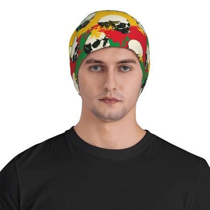 Beanie Hat for Men Women Slouchy Beanie Skull Sleep Cap Soft Lightweight Chemo Hat Stretch Cancer Headwear - color: Jamaica Flag Skull