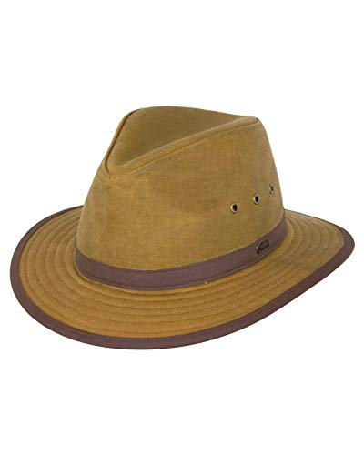 Outback Trading Company Unisex 1462 Madison River Sun-Protective Waterproof Crushable Cotton Oilskin Hat - color: Field Tan, size: Large