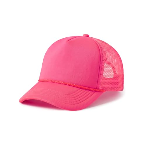 CHOK.LIDS Blank Foam Trucker Hat, Retro Mesh Rope Snapback Cap, Men Women - color: Curved Brim (Neon Pink)