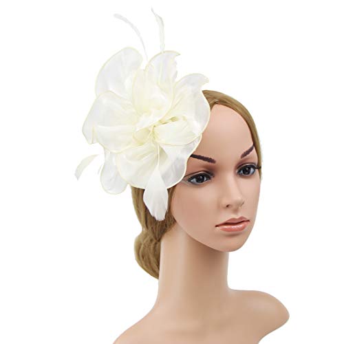 AQOKKA Women Fascinators Hats Flower Fascinators with Headband and Clip Tea Party Headwear for Women and Girls - color: 8.2" Diameter / White