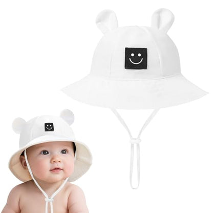 Baby Bucket hat Cute Infant Bear Sun Hat Summer Girls Boys Cap - color: White