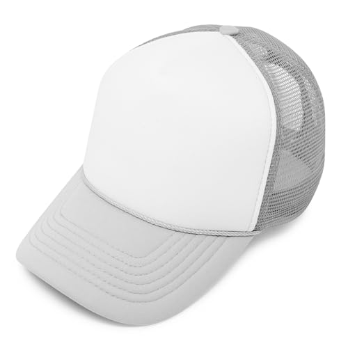 DALIX Two Tone Trucker Hat Summer Mesh Cap with Adjustable Snapback Strap - color: Grey White, size: One Size