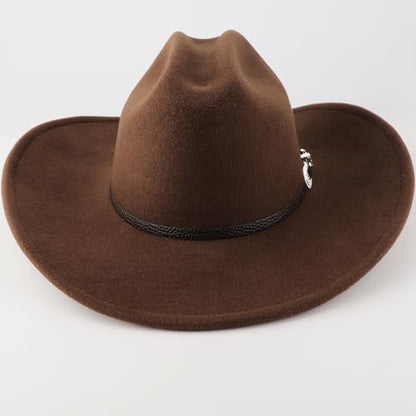 AQOKKA Western Cowboy Hats for Women Classic Felt Wide Brim Fedora Hat with Belt Buckle Retro Panama Hat Unisex Rolled up Cap - color: 1 Pc Fedora Hat A: Coffee