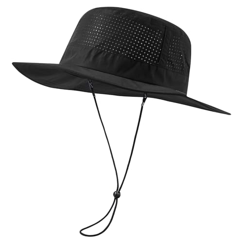 UPF 50+ Bucket Sun Hat with Laser Perforated Mesh Cooling Adjustable Breathable Lightweight for Outdoor Men Women - color: Black