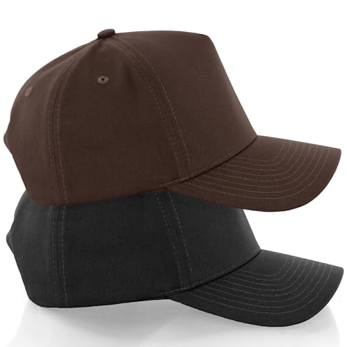 Daxton Men Original Trucker Hat Cotton Twill with Adjustable Snapback 5 Panel A-Frame Cap - color: 2 Pack - All Black, Brown