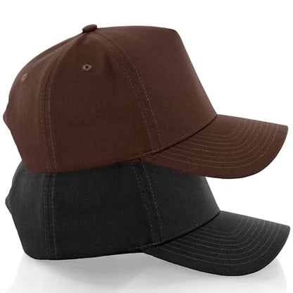 Daxton Men Original Trucker Hat Cotton Twill with Adjustable Snapback 5 Panel A-Frame Cap - color: 2 Pack - All Black, Brown