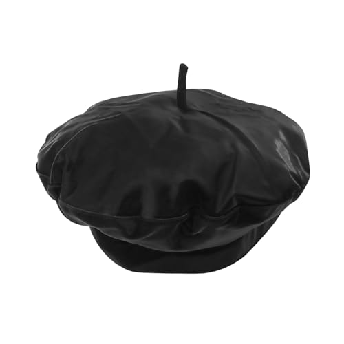 Women Classic PU Leather French Beret Beanie Hat Pumpkin Cap - color: Black(patent Pu)