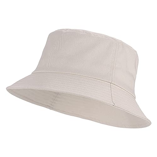 Unisex Cotton Packable Bucket Hat Sun Hat Plain Colors for Men Women - color: Beige