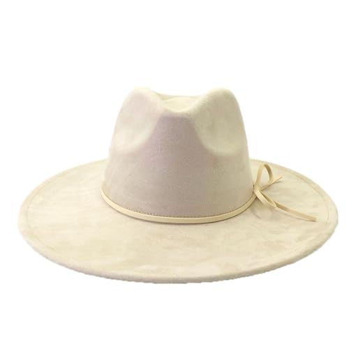 Fedora Hats for Women Man with Big Wide Brim Classic Suede Panama Hat Western Outdoor hat - color: Beige