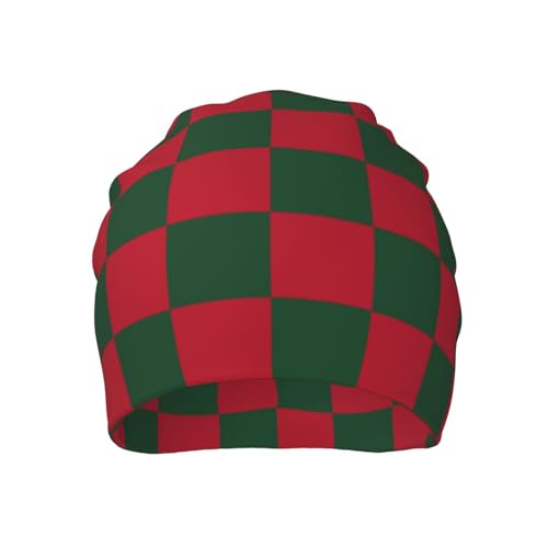 Slouchy Beanie Hat Skull Cap Chemo Headwear Baggy Hats for Men Women Running Cycling - color: Red Green Checkered