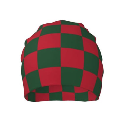 Slouchy Beanie Hat Skull Cap Chemo Headwear Baggy Hats for Men Women Running Cycling - color: Red Green Checkered